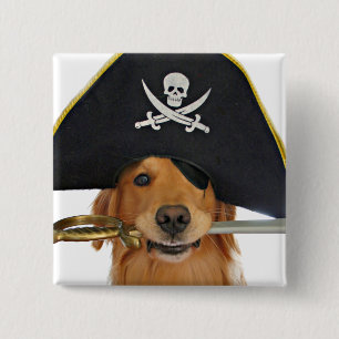 Golden Retriever Halloween Pirate Button