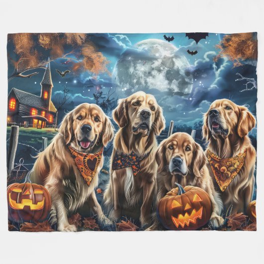 Golden Retriever Halloween Spooky Fleecedecke (Vorderseite (Horizontal))