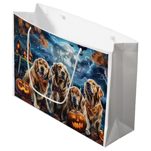 Golden Retriever Halloween Spooky Große Geschenktüte (Vorderseite Schrägansicht)