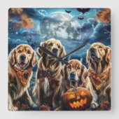 Golden Retriever Halloween Spooky Quadratische Wanduhr (Vorderseite)