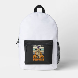 Golden Retriever Halloween Vintage-Kürbis-Design Bedruckter Rucksack