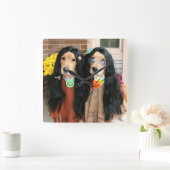 Golden retriever-HalloweenHippie Quadratische Wanduhr (Zuhause)