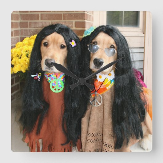 Golden retriever-HalloweenHippie Quadratische Wanduhr (Vorderseite)