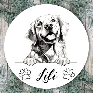 Golden Retriever Hand Zeichnend Personalisiert Runder Aufkleber