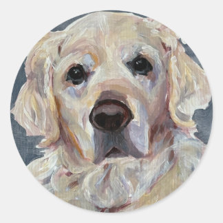 Golden Retriever Handgemalt auf Leinwand Runder Aufkleber