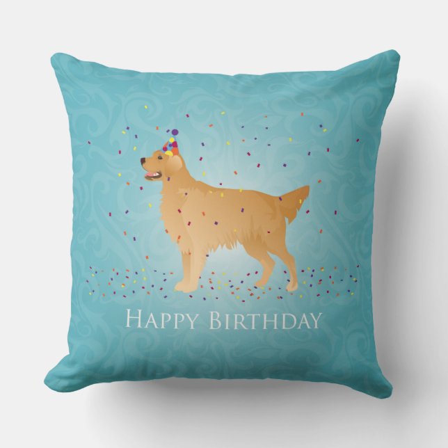 Golden Retriever Happy Birthday Design Kissen (Vorderseite)
