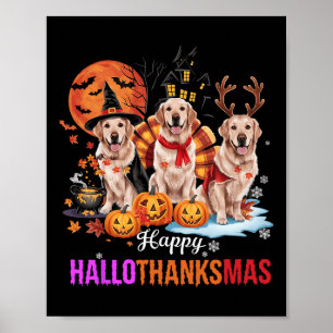 Golden Retriever Happy Hallothanksmas Halloween Poster