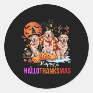 Golden Retriever Happy Hallothanksmas Halloween Runder Aufkleber