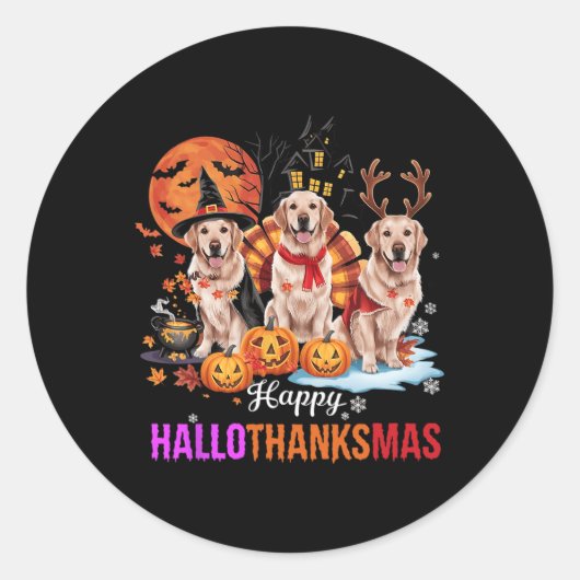 Golden Retriever Happy Hallothanksmas Halloween Runder Aufkleber (Vorderseite)