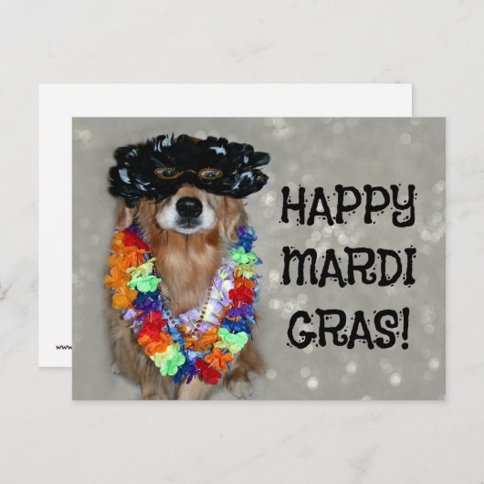 Golden Retriever Happy Mardi Gras Postkarte (Vorne/Hinten)