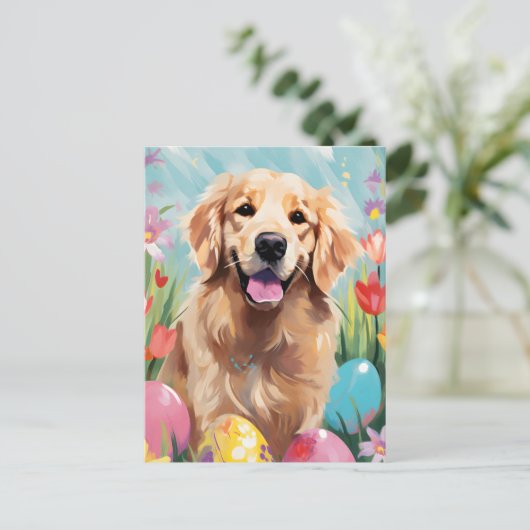Golden Retriever Happy Oaster Postkarte (Stehend Vorderseite)