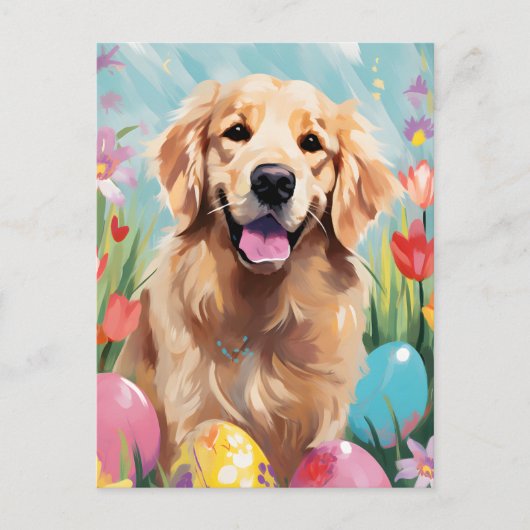 Golden Retriever Happy Oaster Postkarte (Vorderseite)