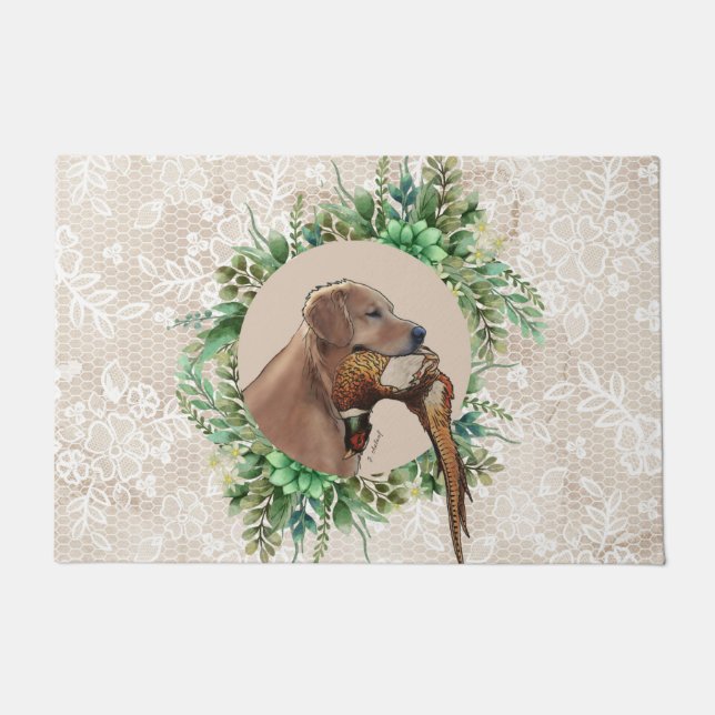 Golden Retriever Head mit Pheasant Fußmatte (Vorderseite)