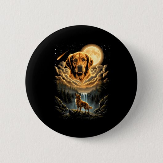 Golden Retriever heult zum Mond lustiger Hund Button (Vorderseite)