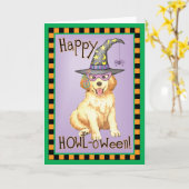 Golden Retriever Hexe Karte (Gelbe Blume)