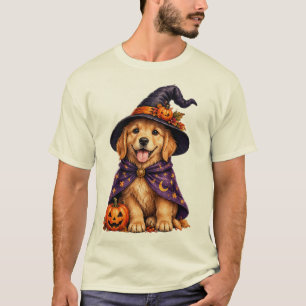 Golden Retriever Hexenhut Halloween T-Shirt