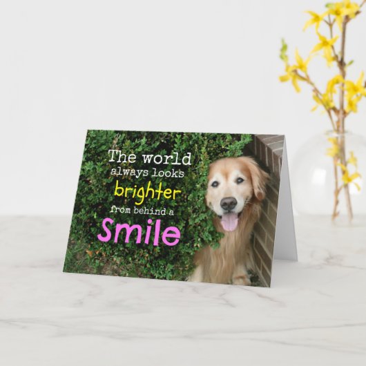 Golden Retriever hinter einem Lächeln Karte (Gelbe Blume)