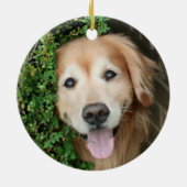 Golden retriever hinter einem Lächeln Keramik Ornament (Hinten)