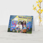 Golden Retriever Hippie Anniversary Karte (Gelbe Blume)