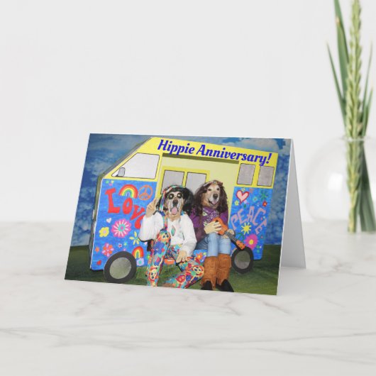 Golden Retriever Hippie Anniversary Karte (Vorderseite)