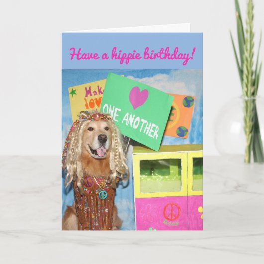 Golden Retriever Hippie Birthday Karte (Vorderseite)