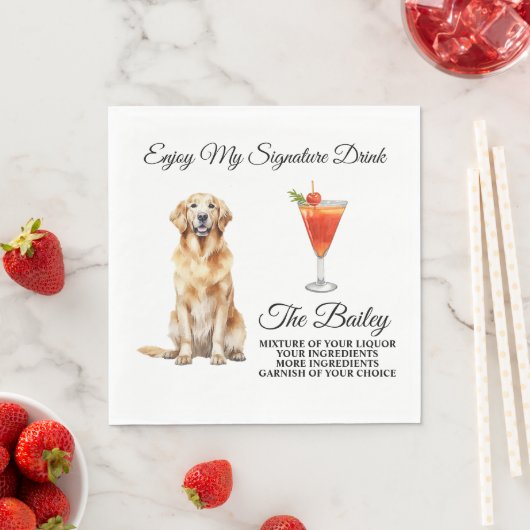 Golden Retriever Hochzeit Signature Drink Napkins Serviette (Beispiel)