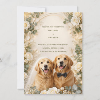 Golden Retriever Hochzeitseinladung | Elegante 3D Einladung