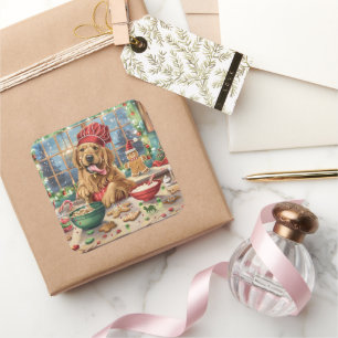 Golden Retriever Holiday Baking: Feierliche Weihna Quadratischer Aufkleber