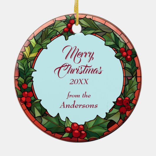 Golden Retriever Holly Berry Wreath Keramik Ornament (Hinten)