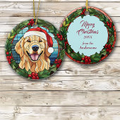Golden Retriever Holly Berry Wreath Keramik Ornament