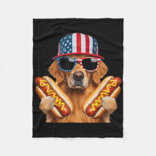 Golden Retriever Hotdog 4. Juli Amerikanische Flag Fleecedecke