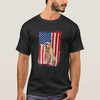Golden Retriever Hund American Flag Patriotic Funn T-Shirt
