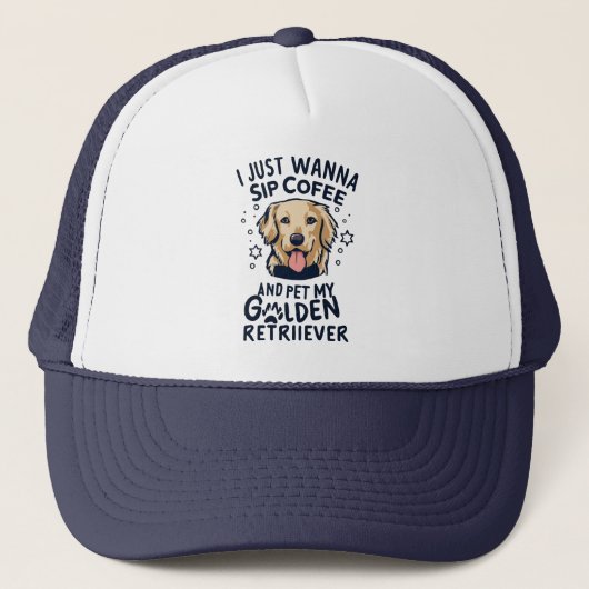 Golden Retriever Hund and Coffee Lovers Truckerkappe (Vorderseite)