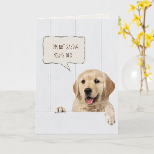 Golden Retriever Hund auf weißem Holz Karte (Gelbe Blume)