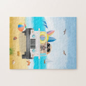 Golden Retriever Hund Autofahren am Strand Puzzle (Horizontal)