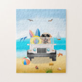 Golden Retriever Hund Autofahren am Strand Puzzle (Vertikal)
