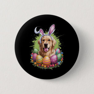 Golden Retriever Hund Bunny Oars Ostereier Frühjah Button