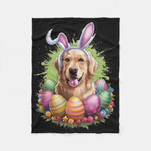 Golden Retriever Hund Bunny Oars Ostereier Frühjah Fleecedecke