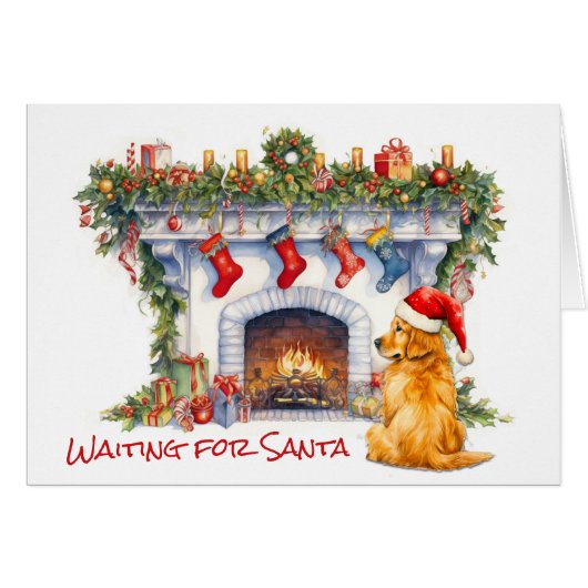 Golden Retriever Hund Feuerplatz warten auf Santa (Vorderseite (Horizontal))