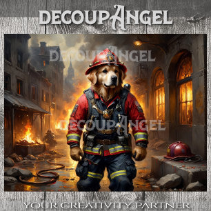 Golden Retriever Hund Firefighter - Decoupage - Seidenpapier