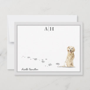 Golden Retriever Hund Gray Border Monogram Custom Mitteilungskarte