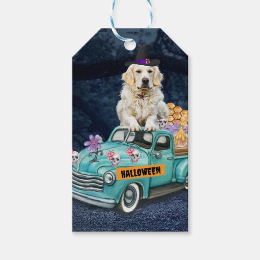 Golden Retriever Hund Halloween LKW Beängstigende Geschenkanhänger (Vorderseite)