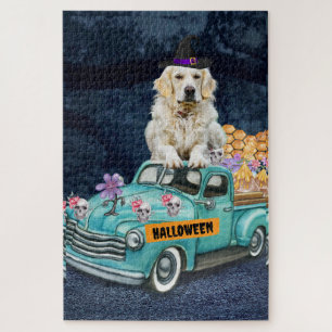 Golden Retriever Hund Halloween LKW Gruselige Nach Puzzle