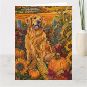 Golden Retriever Hund Herbst Ernte Erntedank Karte (Vorderseite)