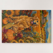 Golden Retriever Hund Herbst Ernte Erntedank Puzzle (Horizontal)
