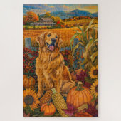 Golden Retriever Hund Herbst Ernte Erntedank Puzzle (Vertikal)