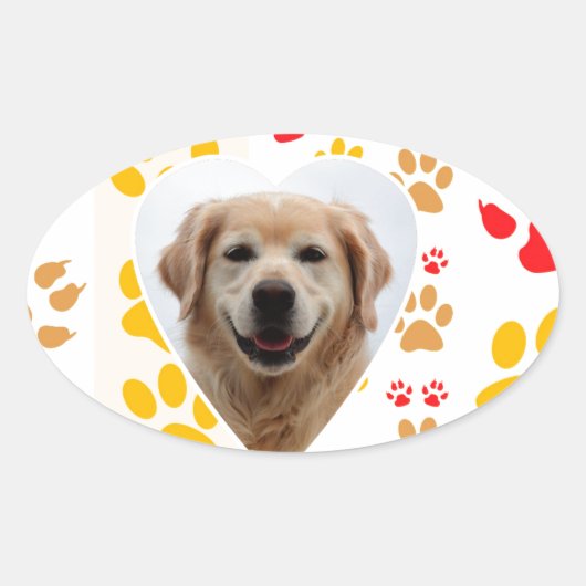 Golden Retriever Hund Herz Paws Print Ovaler Aufkleber (Vorderseite)