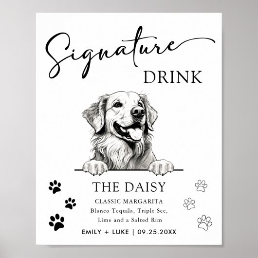 Golden Retriever Hund Hochzeit Signature Drink Zei Poster (Vorne)