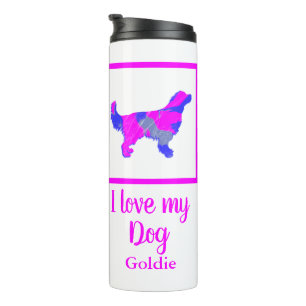 Golden Retriever Hund Hot Pink & Blue Silhouette Thermosbecher
