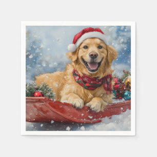 Golden Retriever Hund im Schlitten Schnee Weihnach Serviette
